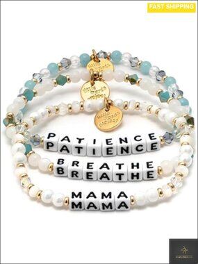 Gold Plated Beaded Stretch Bracelets Set of 3 Affirmation